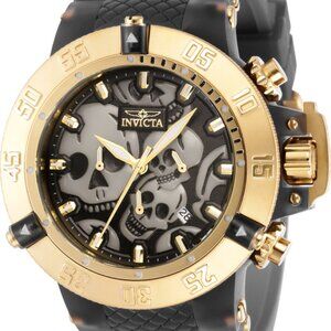 Invicta Men 50mm Subaqua Noma III Quartz Chronograph SKULL DIAL Gold/Black Watch